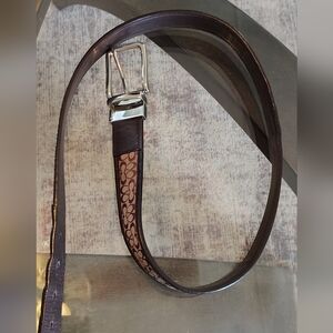 Coach Dark Brown Leather Belt with Signature Pattern